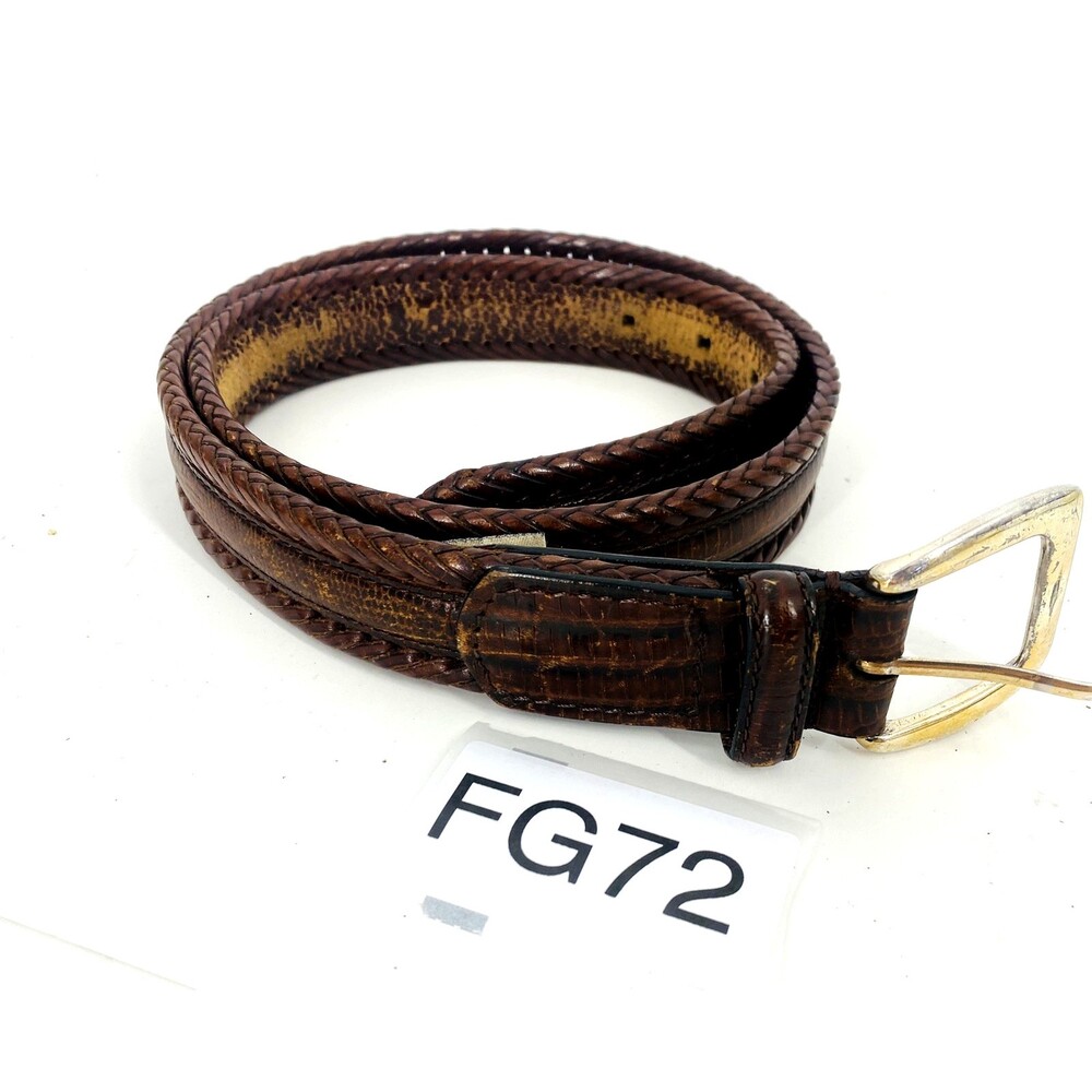 Fossil Brown Genuine Leather Belt Size 32 Dark Braided Edging Solid Brass Buckle